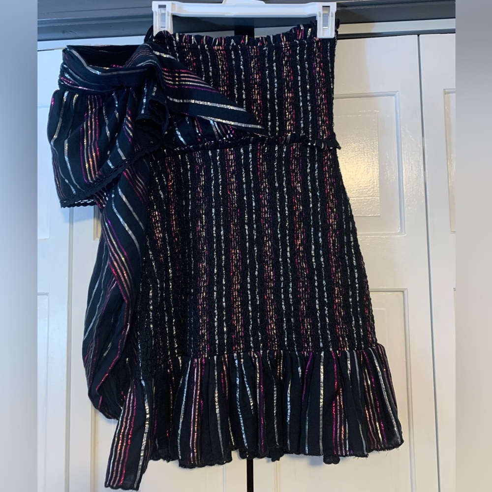Farm Rio Lurex Stripped Glitter Mini Dress Size Small - Picture 4 of 8